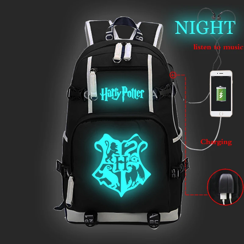 

Harri Potter Backpack Women Men USB Charge Laptop Backpack Fashion School Bags for Teenage Girls Boys Luminous Large Travel Bags