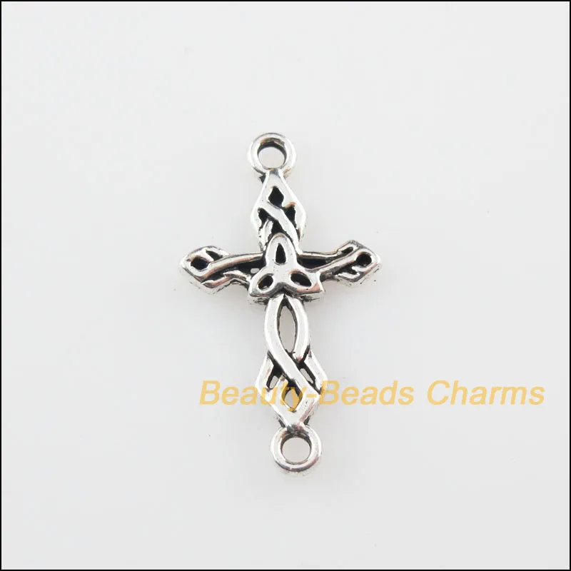 

20Pcs Tibetan Silver Tone Flower Cross Charms Pendants Connectors 13x22.5mm