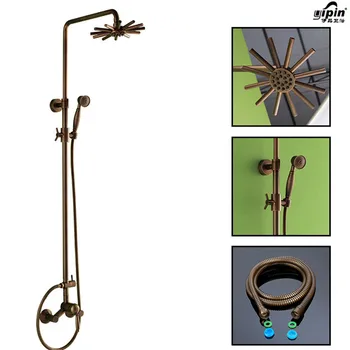 

Bathroom Retro antique copper Brass Bathtub Shower Set Wall Mounted 8" Rainfall Shower Mixer Tap Faucet 3-functions Mixer Valve