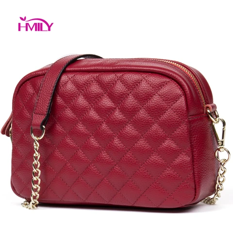 Bolsas de Couro Hmily Designer Mulheres Mensageiro Genuíno Treliça Diamante Pequeno Casual Senhoras Bolsa Ombro Crossbody