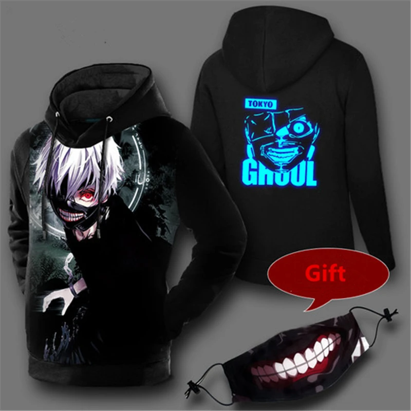 

Tokyo Ghoul Kanagi pullover hoodies luminous glow in dark men women inner fleece autumn winter hip hop hooded jacket tracksuits