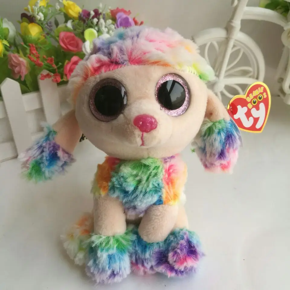 2017 RAINBOW multicolor poodle Dog TY BEANIE BOOS 1PC 15CM Plush Toys