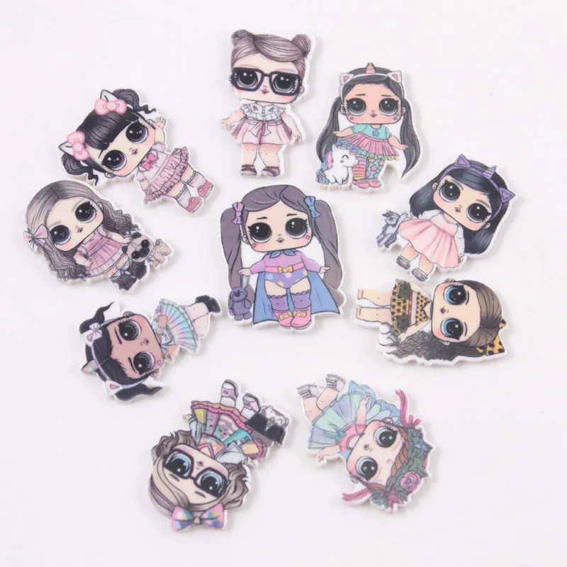 

12PCS Random Mixed Beauty Girls Resin Charm Acrylic Skirt Girl LOL Doll Charms For SLIME Rubber Band Hair Pin Brooch Decoration