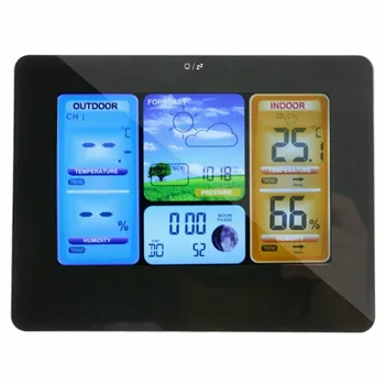 

LED Wireless Weather Clock Multi-function Black Electric Alarm Clock Weather Forecast Calendar Thermometer Humidity+USB Sensor