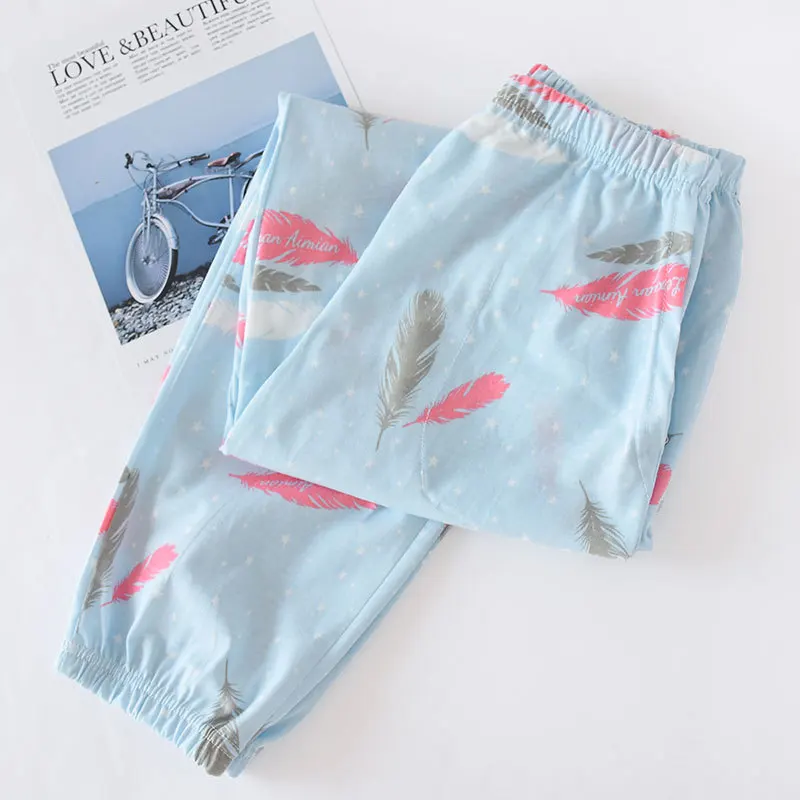 Трикотажные хлопковые брюки для сна женские удобные свободные пижамы брюки для пижамы женские свежие милые домашние брюки повседневные штаны - Цвет: NCM19521A-9