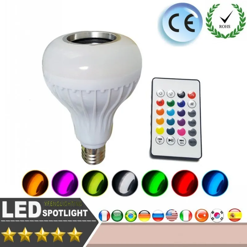 

E27 Smart RGB RGBW Wireless Bluetooth Speaker Bulb Music Playing Dimmable LED Bulb Light Lamp with 24 Keys Remote Control