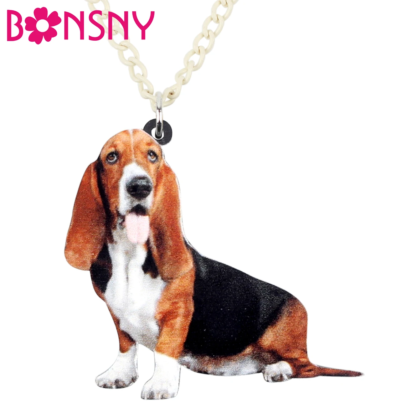 Bonsny Acrylic Cute Basset Hound Dog Necklace Pendant Chain Choker Collar Animal Pet Jewelry For Women Girls Teens Accessories | Украшения