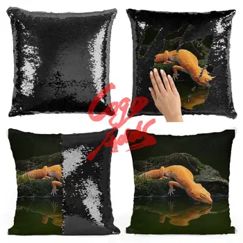 

Gecko Mermaid Sequin Cushion Cover Magical Shining Smile Decorative Color Changing Reversible Patchwork Solid Pillow case