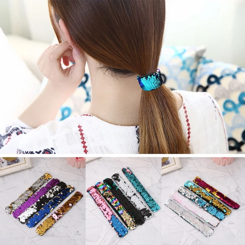 

NEW 5PCS Slap Bracelets Two-color Reversible Charm Sequins Flip Wristbands