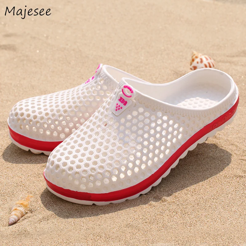 

Summer Slippers Women Outside Solid Colors Trendy Simple Shoes Womens Non-slip New Breathable Beach Flat with Lightweight Female