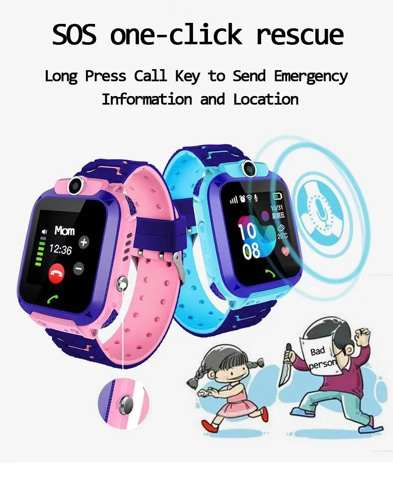 Детские Смарт-часы IPX7, водонепроницаемые Смарт-часы с сенсорным экраном, SOS, устройство вызова, трекер местоположения, умные часы с защитой от потери детей