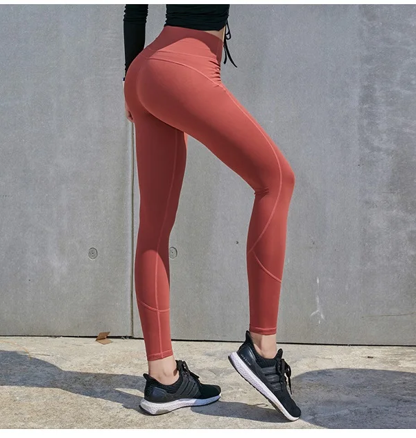Женские, с высокой посадкой, штаны для йоги, быстросохнущие спортивные Леггинсы, плотные леггинсы для йоги, бесшовное для тренировки, леггинсы для спортзала, спортивная одежда - Цвет: Dull red