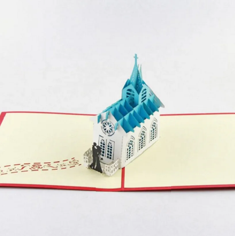  10pcs Bride Groom Church Handmade Kirigami Origami 3D Pop UP Greeting Cards Invitation card For Wed - 32812089064