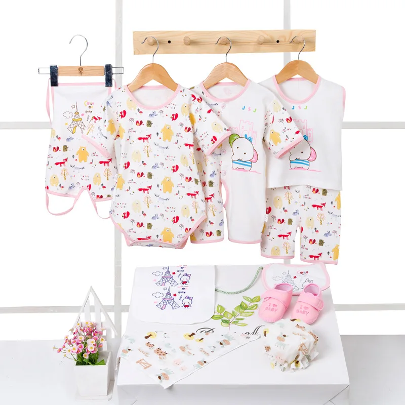 

10pcs/set baby Newborn sets Summer pure cotton set kids clothes girls unisex suit pink blue yellow Without Box