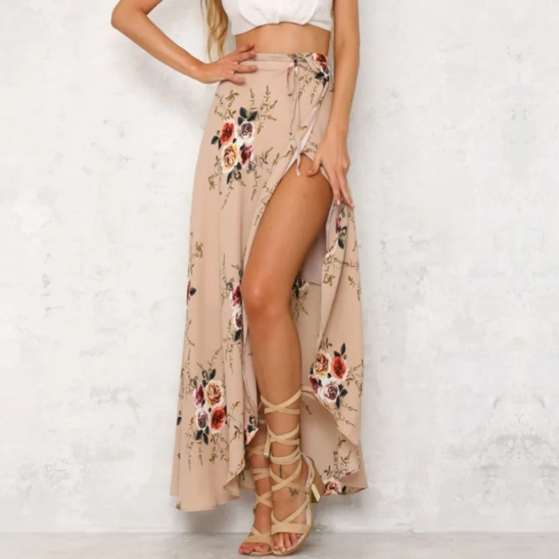 Повседневная пляжная юбка в стиле бохо, Женская длинная юбка с принтом, женская летняя стильная Цветочная юбка-макси, женская уличная одежда