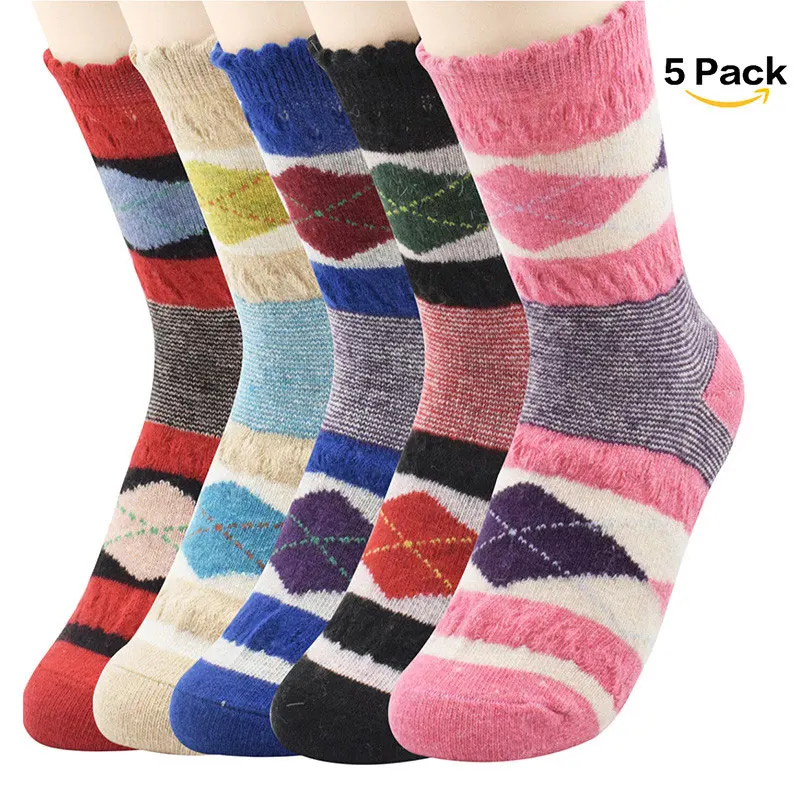 AZUE 5 пар теплые носки для зимы Повседневные вязаные шерстяные носки с рождественскими оленями удобные носки для мужчин и женщин