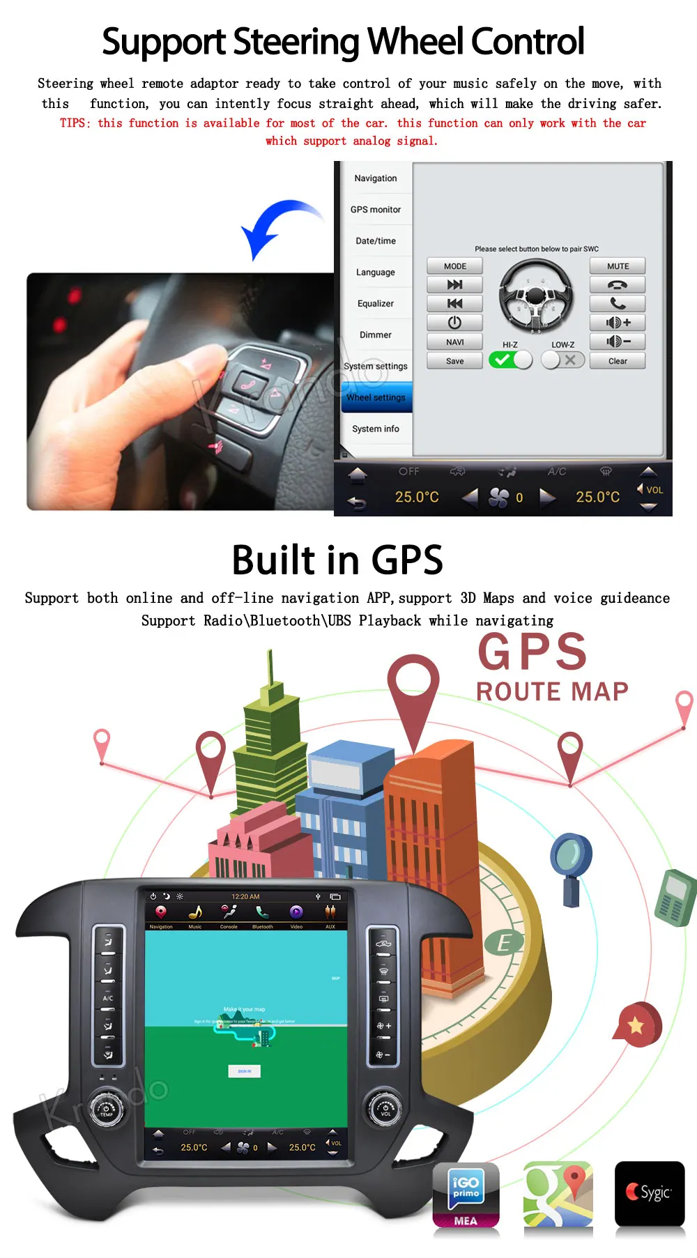Top Krando Android 8.1 12.1" Tesla style Vertical car radio For Chevrolet Silverado and GMC Sierra 2014-2018 navigation player 11