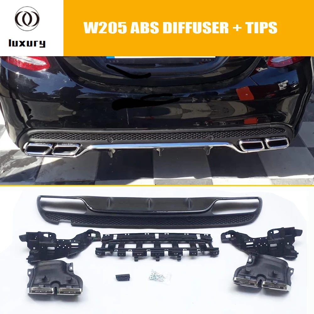 

C43 4 outlet Style PP Rear Bumper Diffuser with Exhaust Tips for Benz W205 C180 C200 C300 C43 With Amg Package 4 Door Sedan 15+