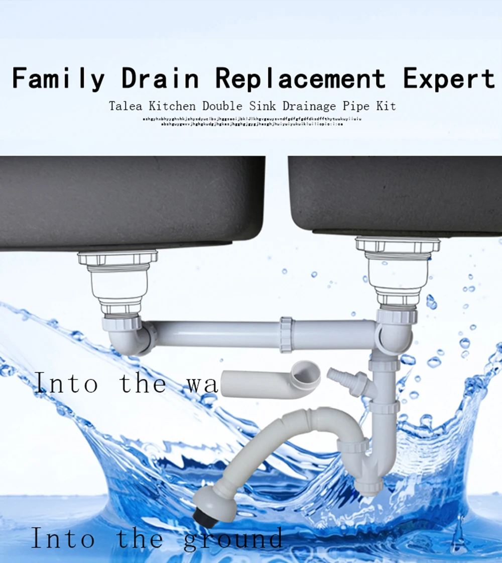 kit de resíduos de pia dupla talea com mangueira de drenagem de drenagem mangueira tubo de esgoto tubo descendente para instalações de lavatório de pia de cozinha