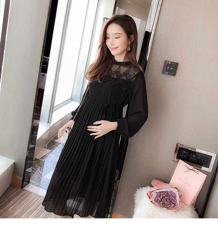 Кружевные шифоновые платья Одежда для беременных пуловер для беременных плиссированные платья с рукавами Высококачественная беременность материнство Vestidos