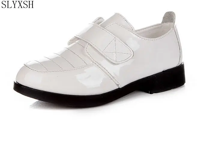 Slyxsh الأولاد أسود أبيض اللباس أزياء والجلود أحذية الأطفال الربيع الصيف عارضة الأحذية المسطحة الزفاف