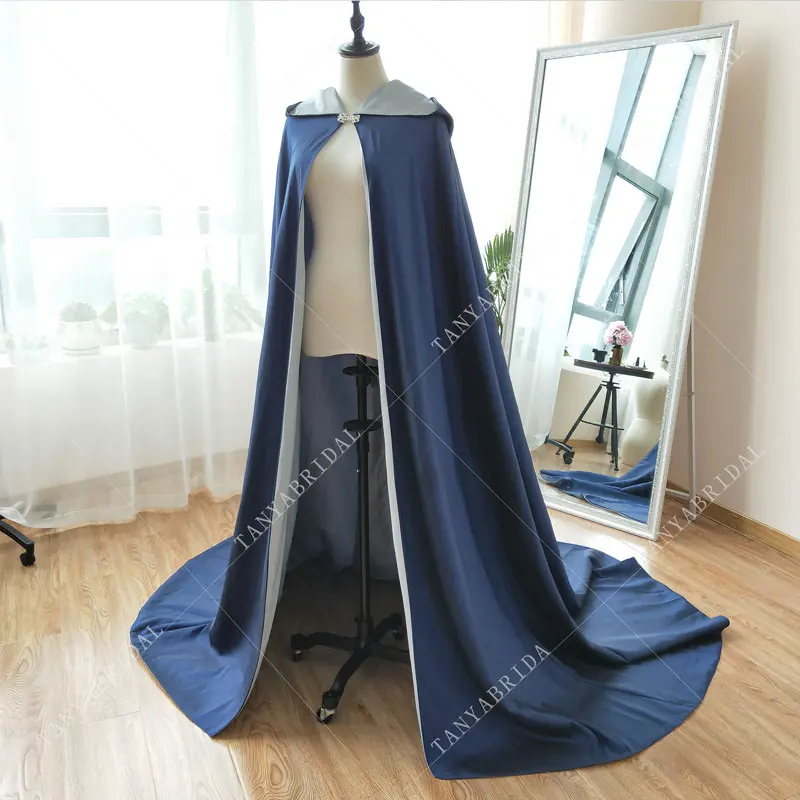 Blue Long Wedding Wrap with hats Bridal Winter Bolero women Coat for Evening Wear Elegant Wedding Accessories Z912