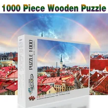Таллинн, дом с радужной крышей, 1000 шт., деревянный для взрослых, пейзаж, пазлы для детей, Обучающие игрушки, подарки