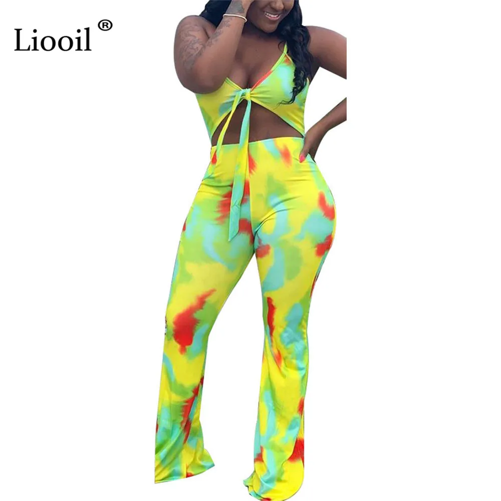 

Liooil New Arrival 2019 Tie Dye Sexy Jumpsuit Clubwear Hollow Out Spaghetti Strap Romper Party Plus Size Rompers Womens Jumpsuit