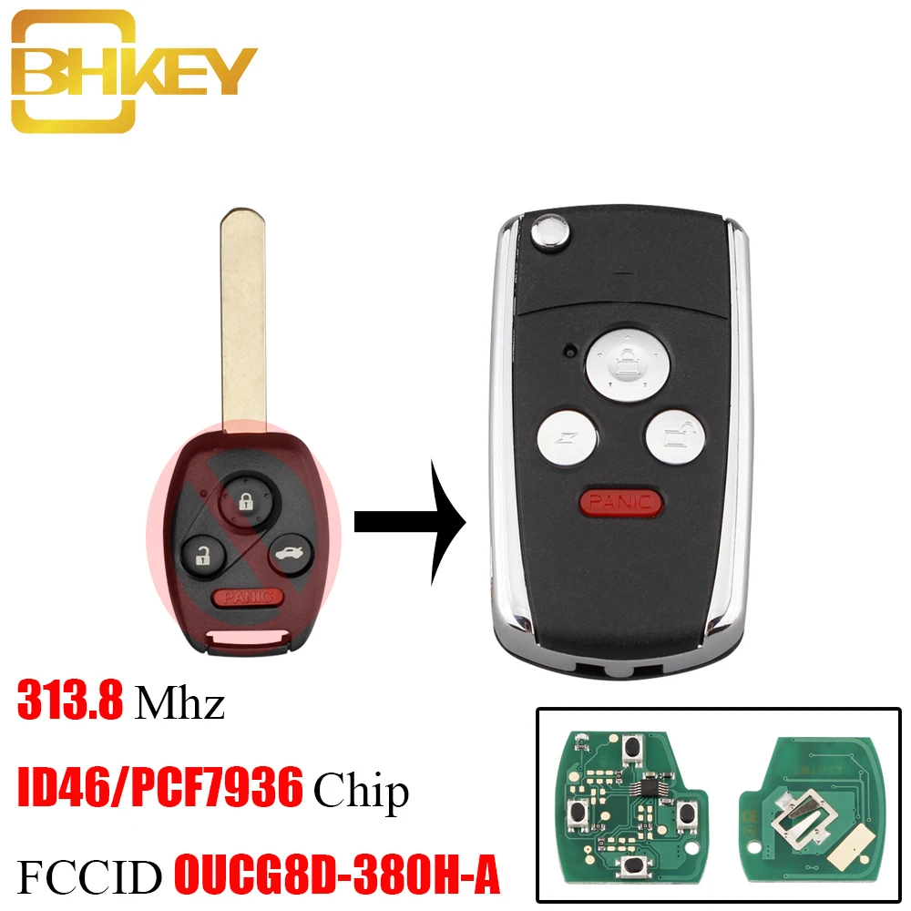 BHKEY 4 кнопки дистанционного ключа автомобиля для Honda OUCG8D 380H A 313 8 МГц ID46 чип Accord 2003