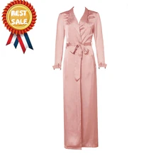 New Arrivals Khaki Long Sleeve Long Sleeves Blusa Silk Women Duster Coat Modern Clothing Whoelsale HL