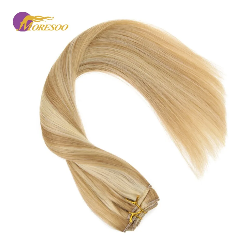 Moresoo реальные Реми натуральные волосы Цвет #14 выделен с #613 волосы волнистые Блондин/уток пряди человеческих волос для наращивания 100 г в