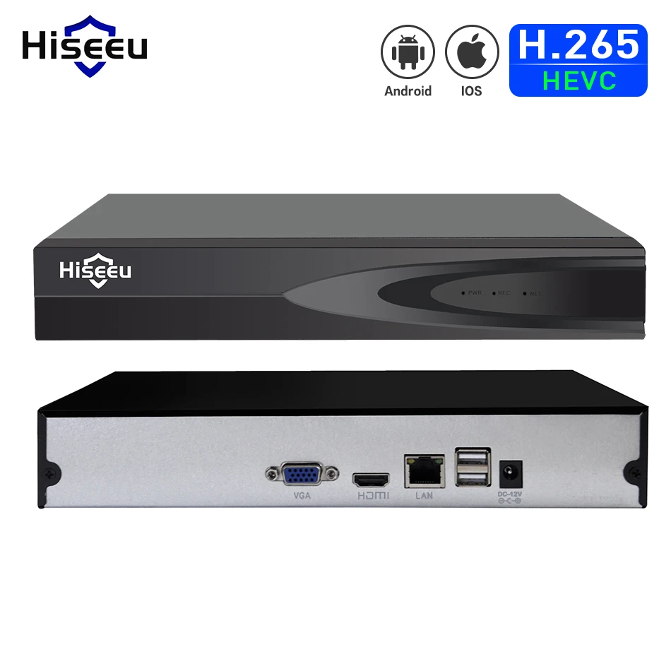 Hiseeu H.265 HEVC 8CH 16CH CCTV NVR для 5MP/4MP/3MP/2MP ONVIF 2,0 IP камера металлическая сетевая видеокамера P2P для системы видеонаблюдения