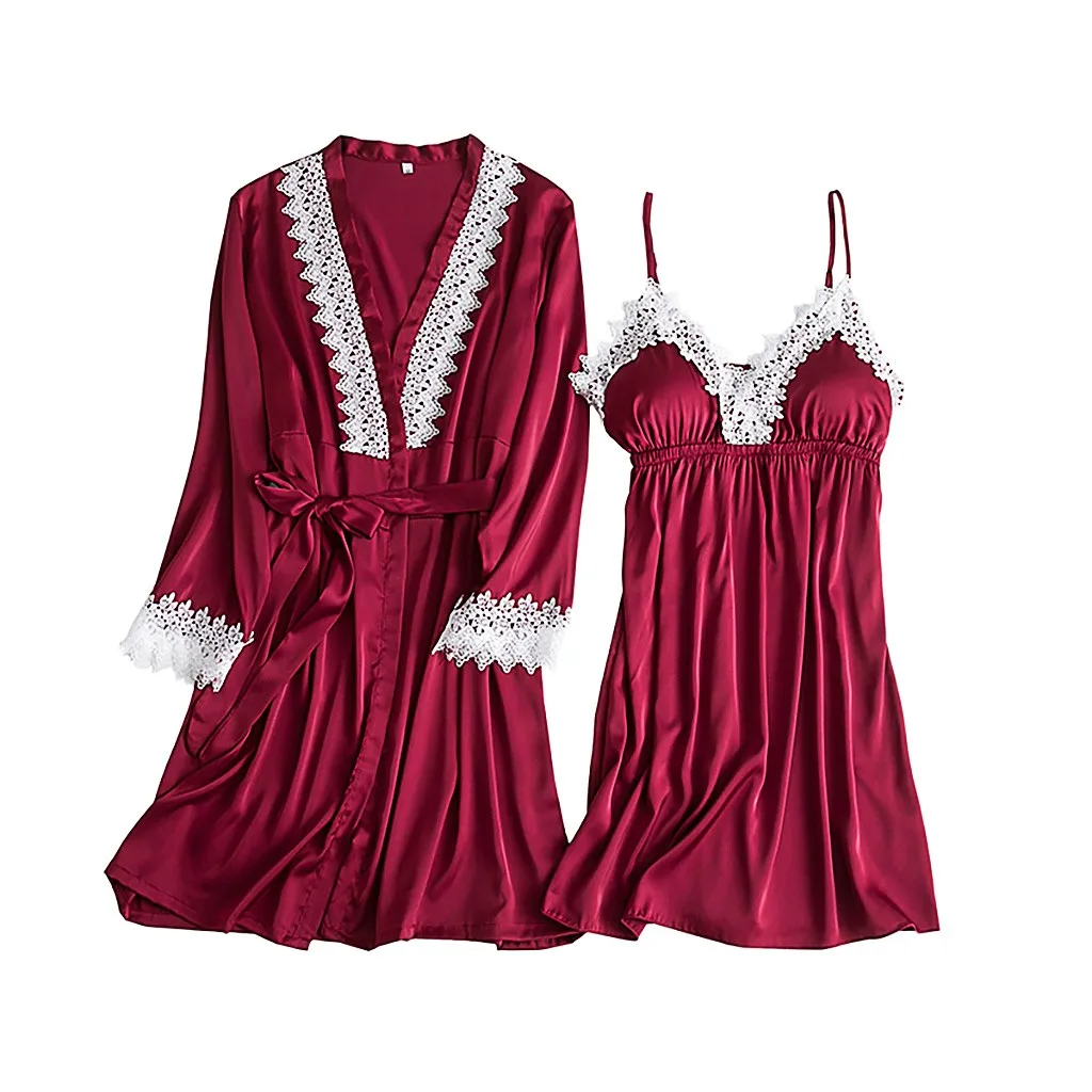 

2019 Retro style Female Sweet Princess Sleeping Home Dress Elegant Ladies Sleepwear Casual Homewear lace SatinSleepwear