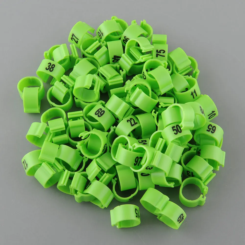 100 шт Птицы кольца для лап птицы цыплят Утка Курица кольца клип 1-100 пронумерованные - Цвет: Green
