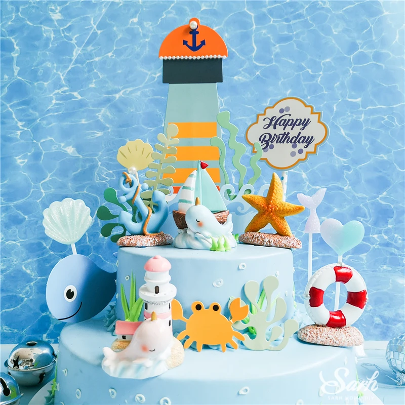 Bling Маяк Дельфин Торт Топперы Морская звезда украшения принадлежности для выпечки морские водоросли на день рождения Свадебная вечеринка сладкие подарки