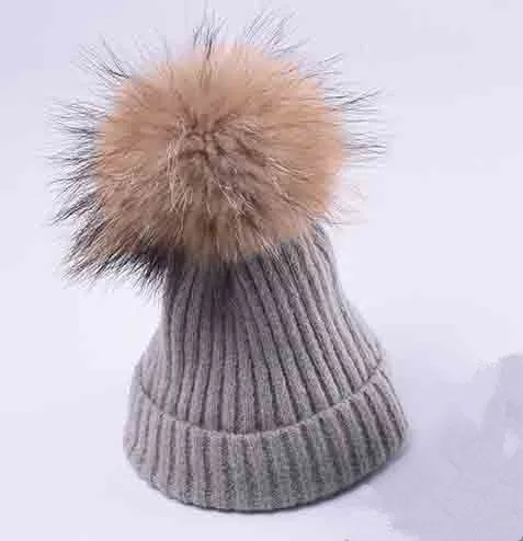 Детская зимняя шапка с шарфом, комплект из 2 предметов для мальчиков и девочек, теплая зимняя шапка с мехом енота, подарок на год - Цвет: light gray hat