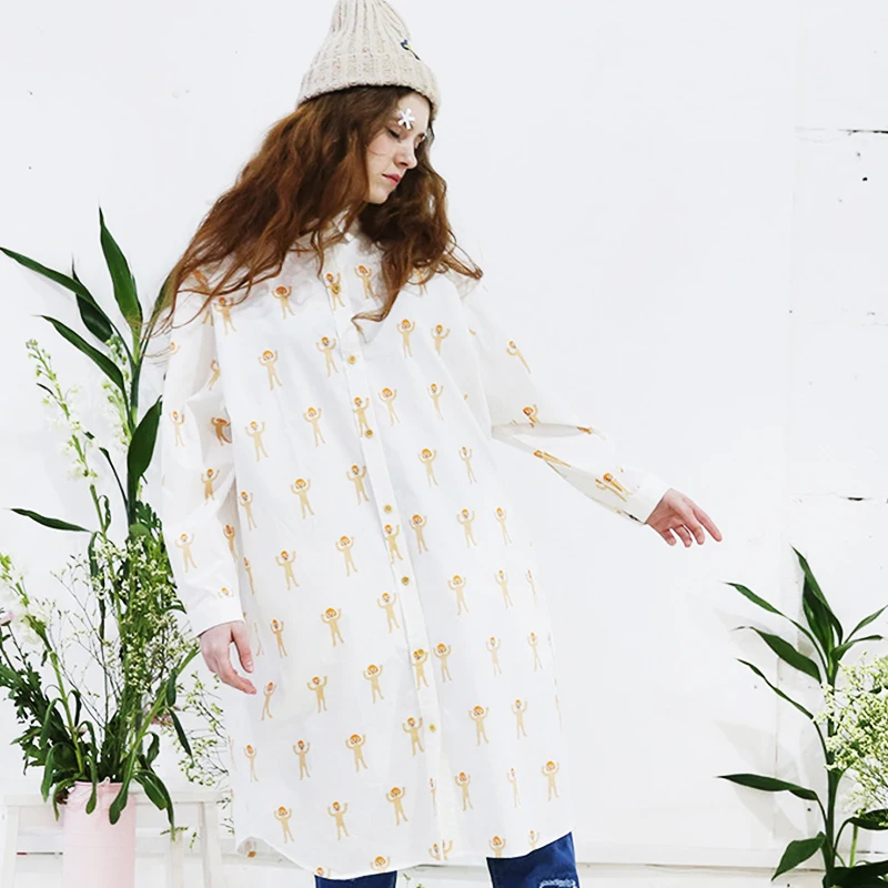 

Fashion Autumn Spring New Women Long Shirt Dress Harajuku Loose Cute Clown Pattern Print Long-sleeved dresses Female Oversize