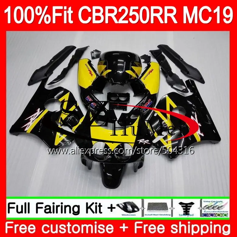 

Injection For HONDA CBR250RR Black yellow 88 89 91 92 93 CBR 250RR MC19 119SH.6 CBR250 RR 1988 1989 1990 1991 1992 1993 Fairing