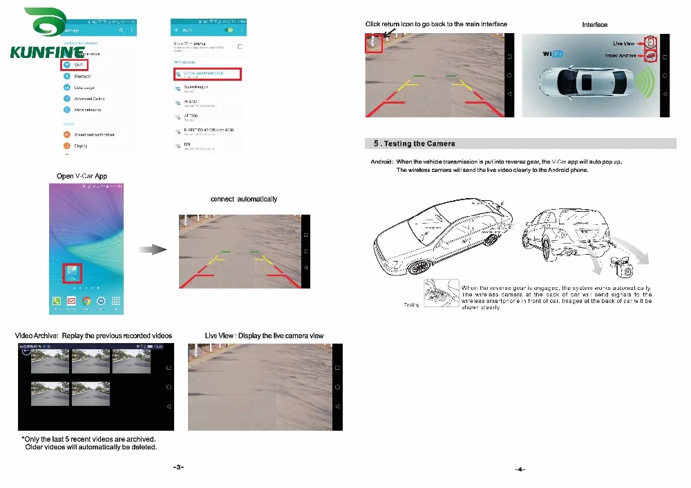 KUNFINE WIFI Reversing Camera Dash Cam Star Night Vision Car Rear View Camera Mini Body Water-proof Tachograph for iPhone and Android (9)