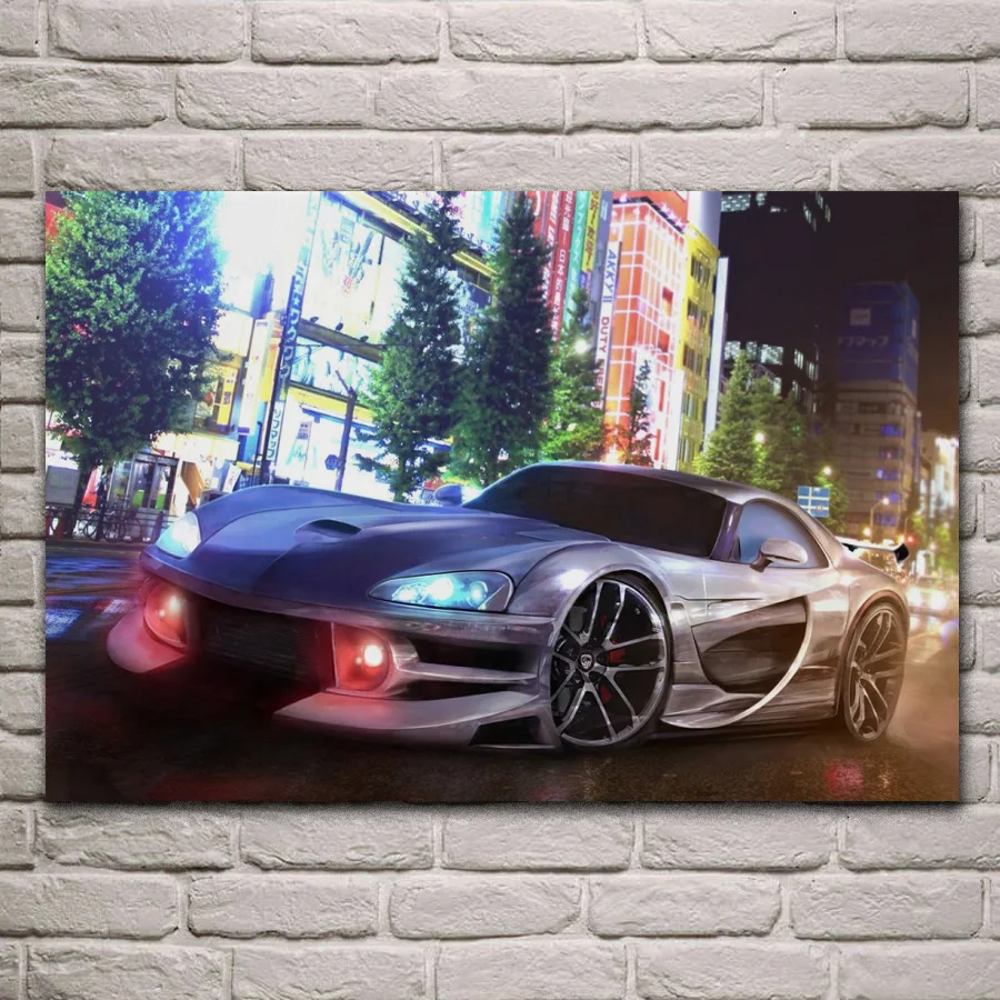 Viper Supercar SRT10 мускулистый спортивный автомобиль Городской Ночной тканевый постер