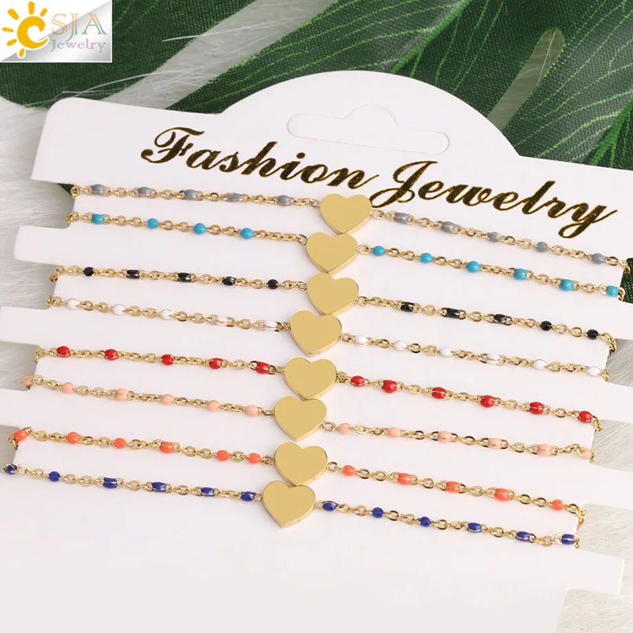 CSJA Gold-color Stainless Steel Chain Link Bracelets for Lover Girlfriend Love Heart Charms Bracelet Femme Fashion Jewelry S412 - Image 4