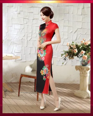 Sheng Coco 4XL Плюс Размер Qipao длинное кружевное Cheongsam шелковое атласное Qi Pao невесты чонсам, Восточный стиль Стиль Розовое Вечернее платье Vestido