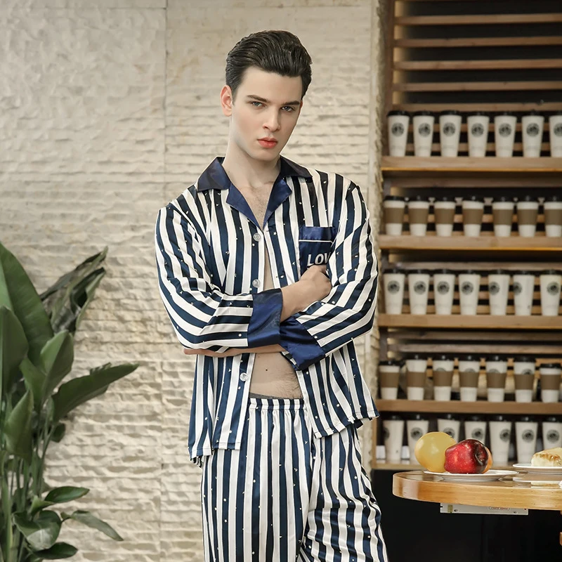 SSH0235 Мужской Атласный Шелковый пижамный комплект мужские пижамы шелковые пижамы мужские Сексуальные полный рукав 2 шт. пижамы мягкие