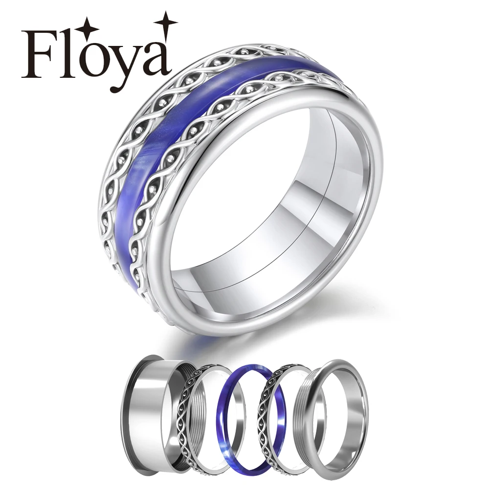 

Floya Arctic Symphony Ring Combination 8mm Width Stainless Steel Collection Rings Statement Interchangeable Mix & Match Ring