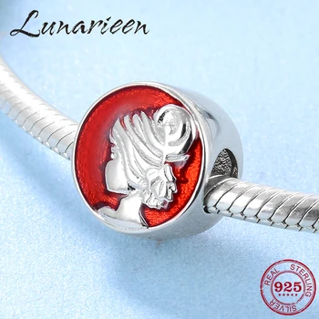

Mother's Day fashion 925 Sterling Silver Pretty girl pattern red enamel beads Fit Original Pandora Charm Bracelet Jewelry making