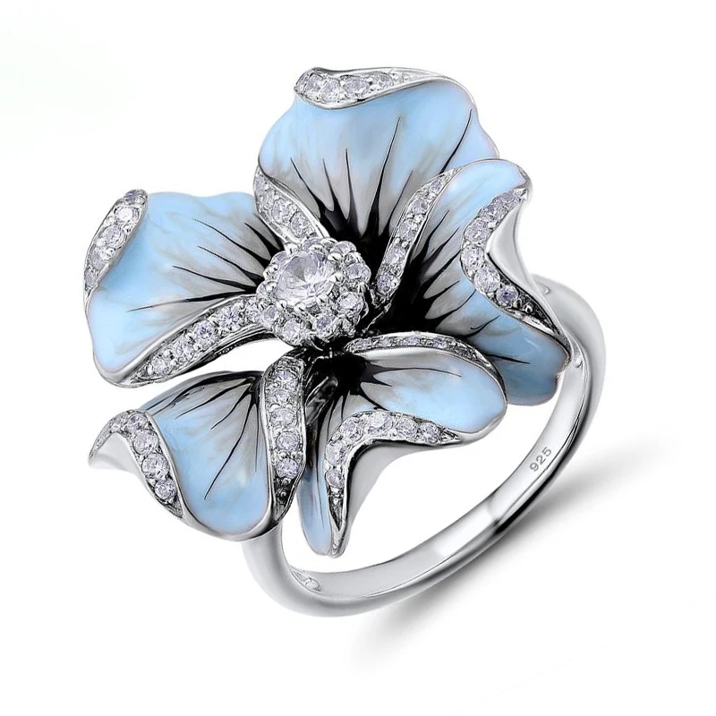 

Utimtree Trendy Zircon Big Flower Rings for Women 925 Sterling Silver Wedding Engagement Ring Jewelry Female Anillos Gift