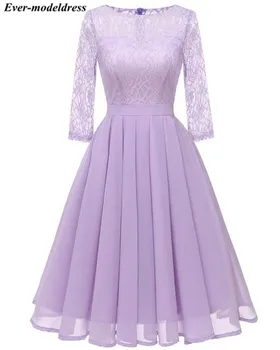 

Long Sleeves Short Bridesmaid Dresses Chiffon Lace Knee Length A-Line 2019 Party Gowns vestidos de fiesta de noche Cheap