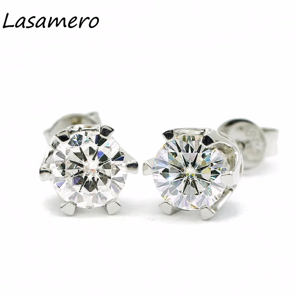 

LASAMERO 2CTW Round Cut Simulated Diamond Wedding Earrings 925 Sterling Silver Solitaire Stud Earrings For Women