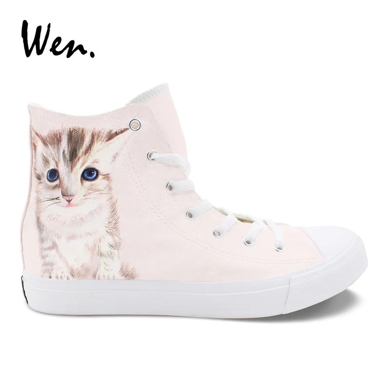 Wen Design Custom Creamy Kitty White Cat All season Casual Canvas Shoes