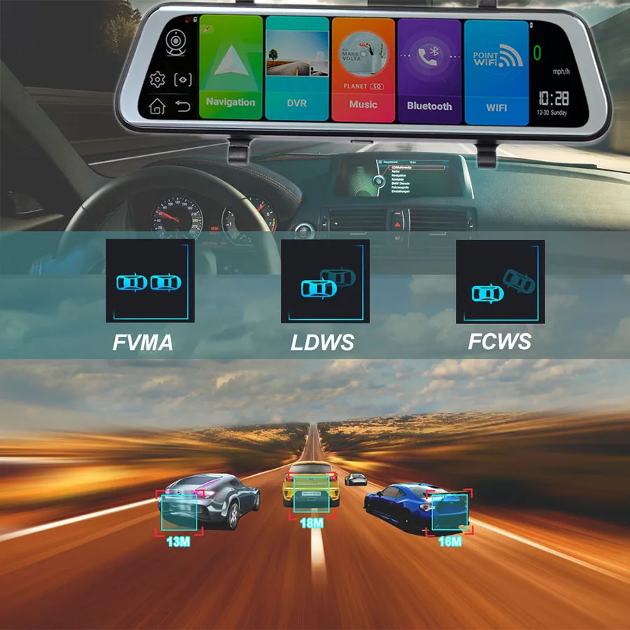 Udricare 10 дюймов ADAS DVR WiFi Bluetooth 4G Android 8 1 GPS HD 1080P двойной объектив потоковый